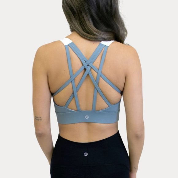 Sexy Mama Maternity Strap Back Ultra-Support Sports Bra Blue & White sz 34-36 - Picture 2 of 10